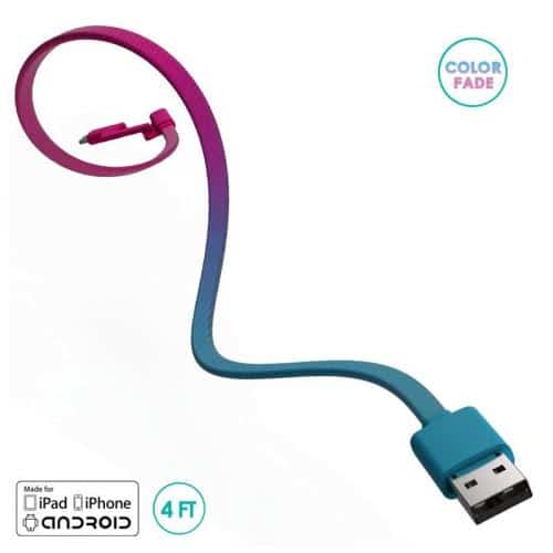 USB 2.0 Cable BuQu CORDZ Duo USB A to Micro USB & Lightning 1.2m Pink - Blue