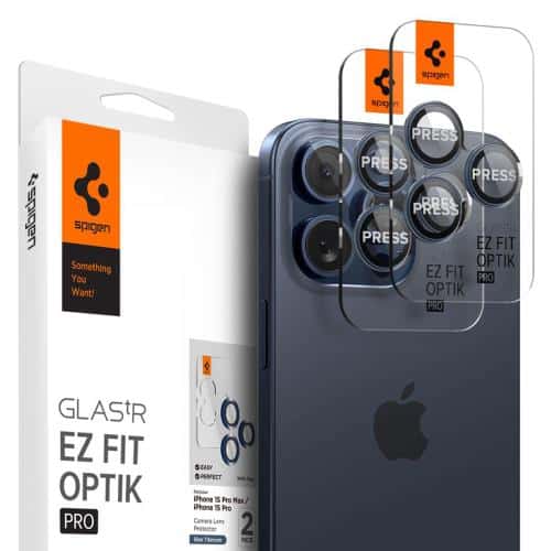 Tempered Glass Spigen Optik.tR EZ-FIT for Camera Lens Apple iPhone 14 Pro/ 14 Pro Max/ 15 Pro/ 15 Pro Max Blue Titanium (2 pcs.)