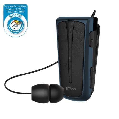 Στερεοφωνικό Ακουστικό Bluetooth iPro RH219s Retractable με Δόνηση Μαύρο-Μπλε