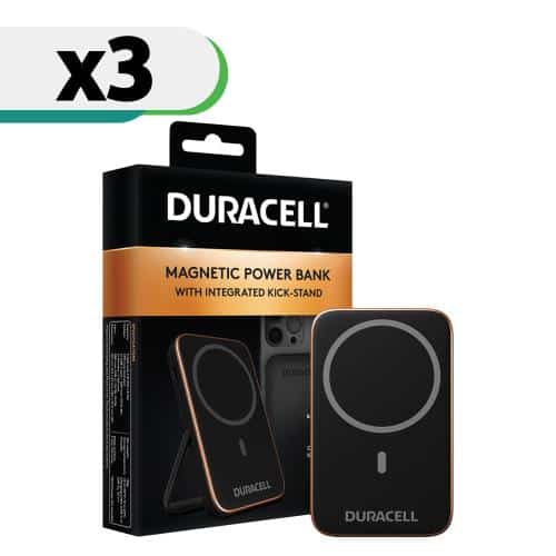 Φορτιστής Ανάγκης Duracell Magnetic MagSafe Micro 5 12W 5000mAh με Βραχίονα Στήριξης Μαύρο (3 τεμ.)