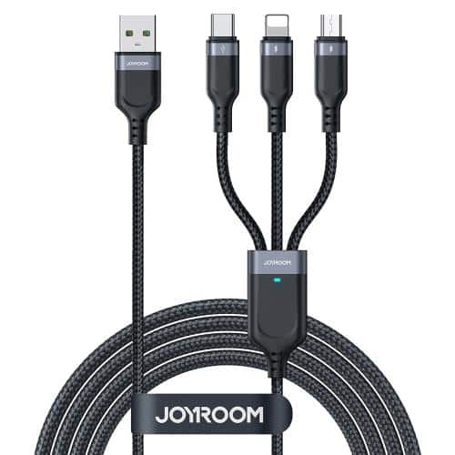 USB 2.0 Cable 3in1 Joyroom Braided S-1T3018A18 USB A to micro USB & USB C & Lightning 0.30m Black