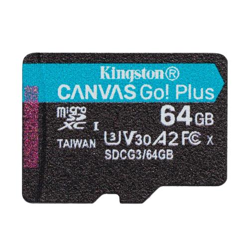 Micro SDXC UHS-l U3 Memory Card Kingston Canvas Go! Plus 170MB/s 64GB +1 ADP