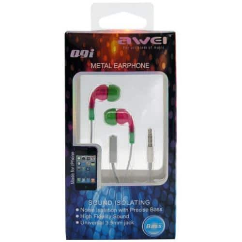 Hands Free Stereo Awei Q9i Apple iPhone 6 3.5m with Small Earphones & On/Off Pink-Green