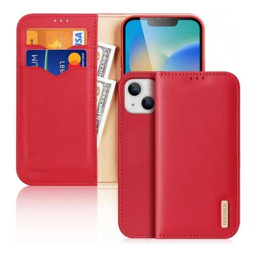 Leather Wallet Cover Dux Ducis Hivo RFID Wallet Apple iPhone 15 Plus Red