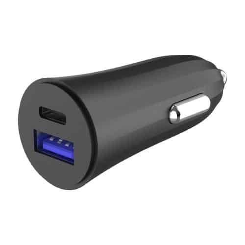 Car Fast Charger inos with USB C Output PD 3.0 & USB A Output QC 3.0 30W Black