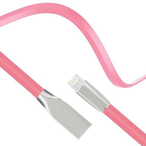 Καλώδιο Σύνδεσης USB 2.0 Πλακέ inos USB A σε Lightning Aluminium Series 1m Ροζ