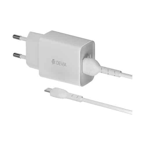 Travel Charger Devia RLC-526 12W with Dual USB Α & Micro USB Cable EC205 1m Smart Series White