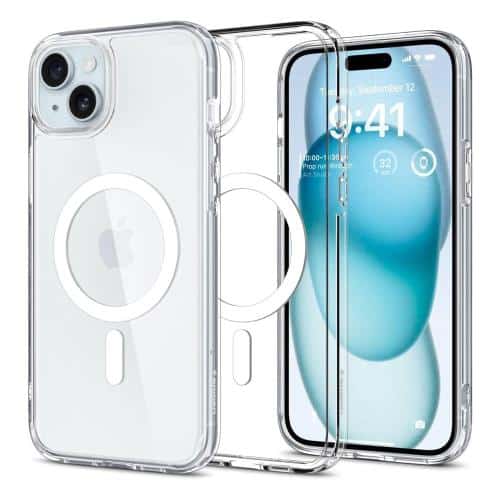 TPU & PC Back Cover Case Spigen Ultra Hybrid Mag Magsafe Apple iPhone 15 Plus Clear-White
