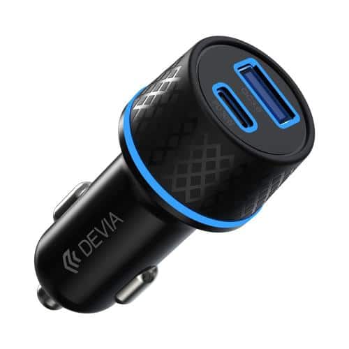 Car Fast Charger Devia EA135 with Dual Output USB A & USB C PD QC 3.0 52.5W Extreme Speed Black