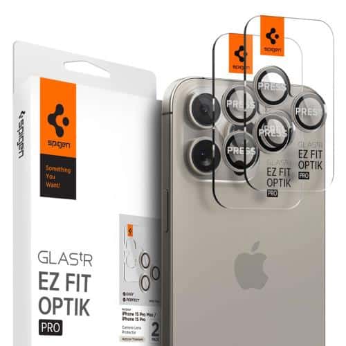 Tempered Glass Spigen Optik.tR EZ-FIT for Camera Lens Apple iPhone 14 Pro/ 14 Pro Max/ 15 Pro/ 15 Pro Max Natural Titanium (2 pcs.)