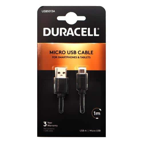 Καλώδιο Σύνδεσης USB 2.0 Duracell USB A σε Micro USB 1m Μαύρο