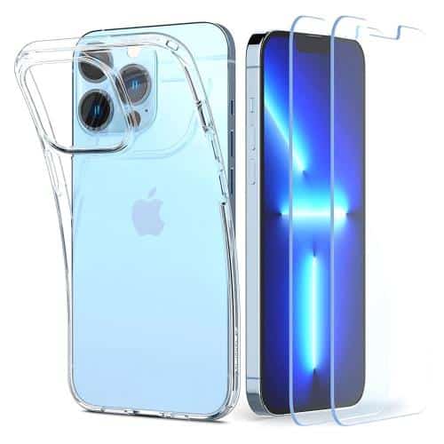 TPU Case Spigen Liquid Crystal (1 pc) & Tempered Glass TR Slim (2 pcs) Apple iPhone 13 Pro Max Crystal Pack Clear