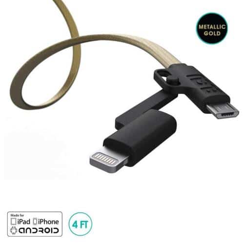 USB 2.0 Cable BuQu CORDZ Duo USB A to Micro USB & Lightning 1.2m Black-Gold