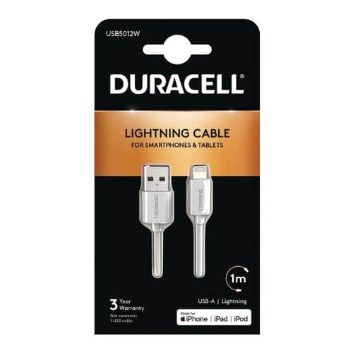 Καλώδιο Σύνδεσης USB 2.0 Duracell USB A σε MFI Lightning 1m Λευκό