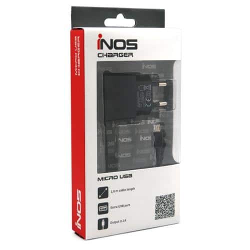 Travel Charger inos Micro USB with Extra USB Output Black 2.1A