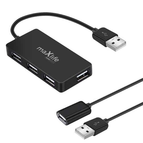 Hub Adapter USB A Maxlife 4in1 to USB A & USB A (Female) to USB A (Male) Cable 1.5m Black