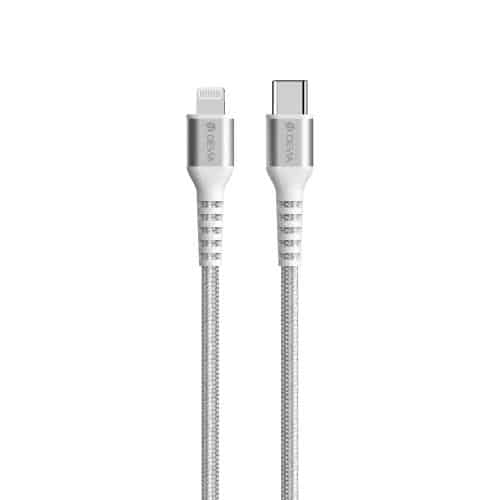 USB 2.0 Cable Woven Devia EC409 Braided USB C to Lightning PD 20W 1.5m Gracious White
