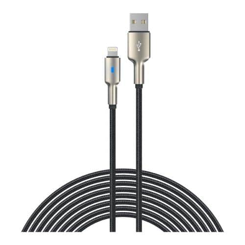 USB 2.0 Cable Devia EC417 Braided USB A to Lightning with Light 1.5m Mars Series Black-Silver