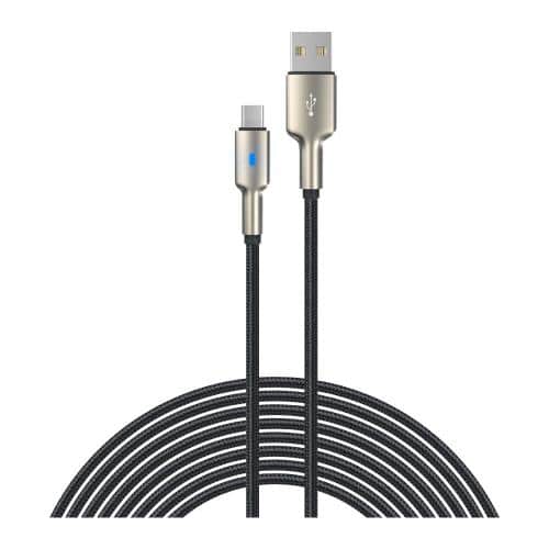 USB 2.0 Cable Devia EC313 Braided USB A to USB C with Light 1.5m Mars Series Black-Silver