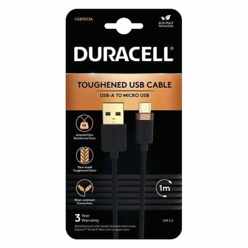 USB 2.0 Cable Duracell Braided Kevlar USB A to Micro USB 1m Black