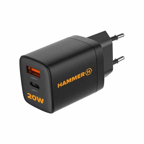 Φορτιστής Ταξιδίου Ταχείας Φόρτισης Hammer RapidCharge Duo με Διπλή Έξοδο USB A & USB C PD 20W Μαύρο