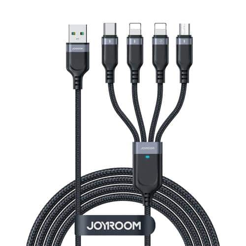 USB 2.0 Cable 4in1 Joyroom Braided S-1T4018A18 USB A to micro USB & USB C & 2 x Lightning 1.2m Black