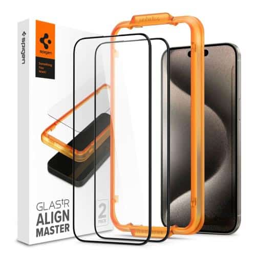 Tempered Glass Full Face Spigen Glas.tR Align Master Apple iPhone 15 Pro Max Black (2 pcs)