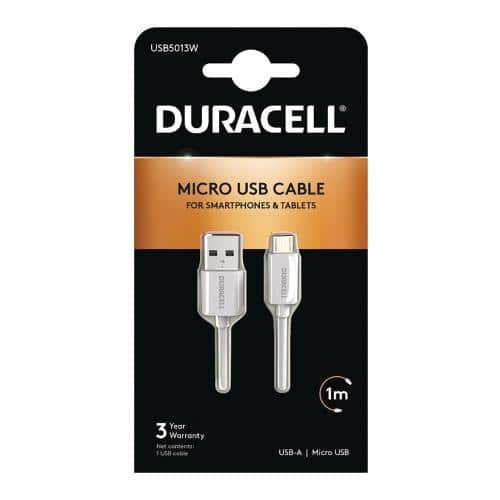 Καλώδιο Σύνδεσης USB 2.0 Duracell USB A σε Micro USB 1m Λευκό