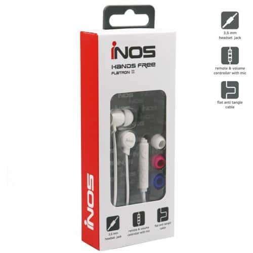 Hands Free Stereo inos 3.5mm Flatron II with Small Earphones White
