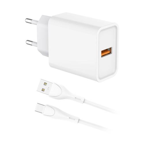 Φορτιστής Ταξιδίου inos με Έξοδο USB A 18W & USB C Καλώδιο 1m Λευκό