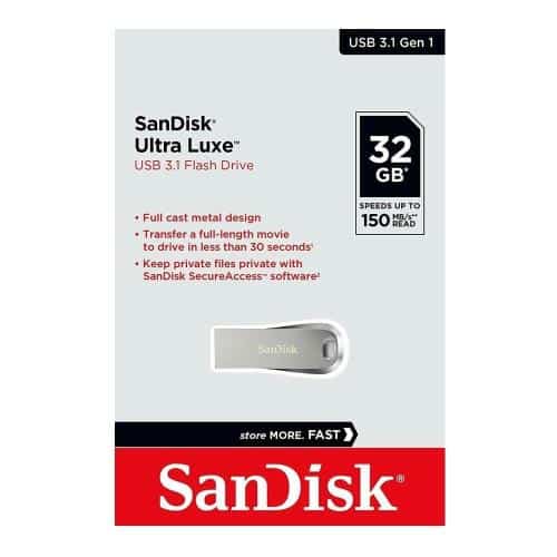 USB 3.1 Flash Disk SanDisk Ultra Luxe SDCZ74 32GB 150MB/s Ασημί