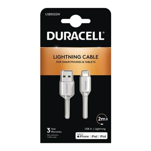 Καλώδιο Σύνδεσης USB 2.0 Duracell USB A σε MFI Lightning 2m Λευκό