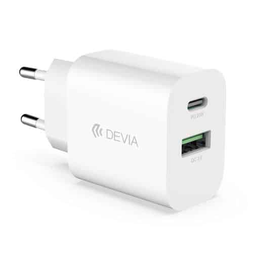 Travel Fast Charger Devia RLC-510 V2 with Dual Output USB A & USB C PD + QC 20W Smart White