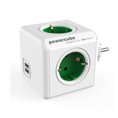 Πολύπριζο Allocacoc PowerCube Extended 4 Θέσεων & 2 Θύρες USB Πράσινο
