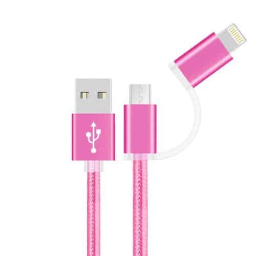 USB 2.0 Braided Cable inos USB A to Micro USB & Lightning 2in1 1m Fuchsia