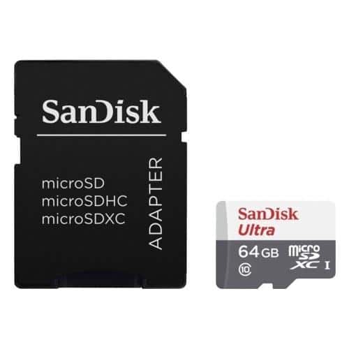 Micro SDHC C10 Memory Card SanDisk Ultra SDSQUNR 100MB/s 64Gb + 1 ADP