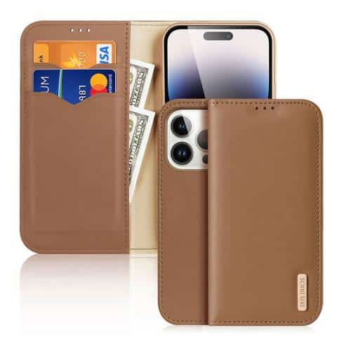 Leather Wallet Cover Dux Ducis Hivo RFID Wallet Apple iPhone 15 Pro Brown