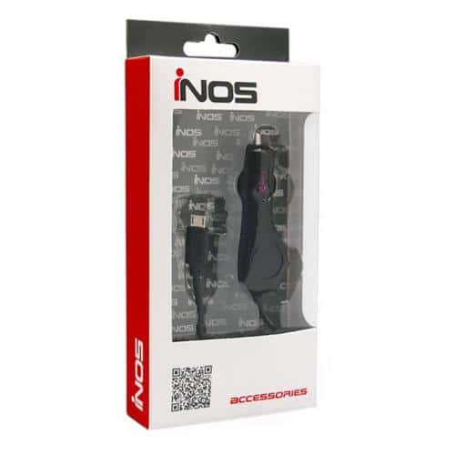 inos Car Charger Micro USB with Extra USB Output Black 1.0A