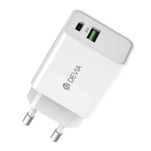 Travel Fast Charger Devia BP-PD301U1C with Dual Output USB A & USB C PD + QC 30W Smart White