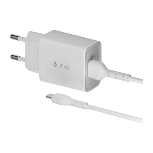 Travel Charger Devia RLC-526 12W with Dual Output USB A & Lightning Cable EC406 1m Smart White