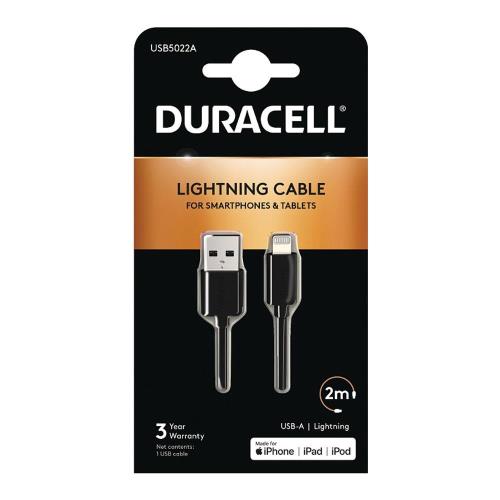 Καλώδιο Σύνδεσης USB 2.0 Duracell USB A σε MFI Lightning 2m Μαύρο