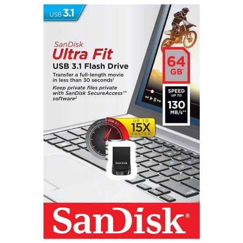 USB 3.1 Flash Disk SanDisk Ultra Fit SDCZ430 64GB 130MB/s Μαύρο
