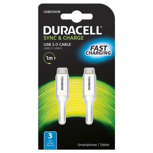 USB 3.0 Cable Duracell USB C to USB C 1m White