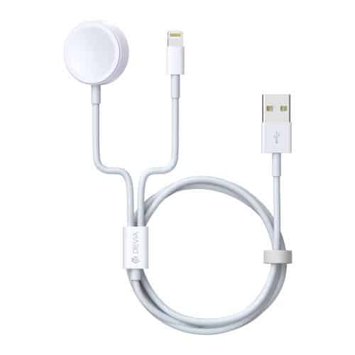 Charging Cable 2in1 Devia EA199 USB A to Wireless Magnetic Charging Pad & Lightning for Apple iPhone & iWatch 1.2m Smart White