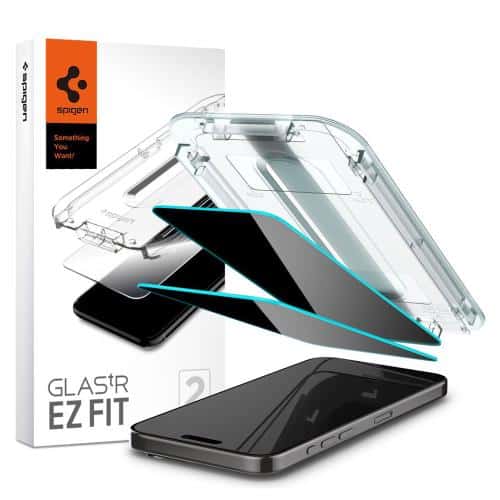 Tempered Glass Full Face Spigen Glas.tR EZ-FIT Privacy Apple iPhone 15 Pro Max (2 τεμ.)