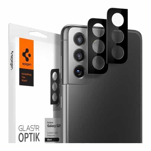 Tempered Glass Full Face Spigen Glas.tR Optik για Τζαμάκι Κάμερας Samsung G990F Galaxy S21 4G/ G991B Galaxy S21 5G Μαύρο (2 τεμ.)