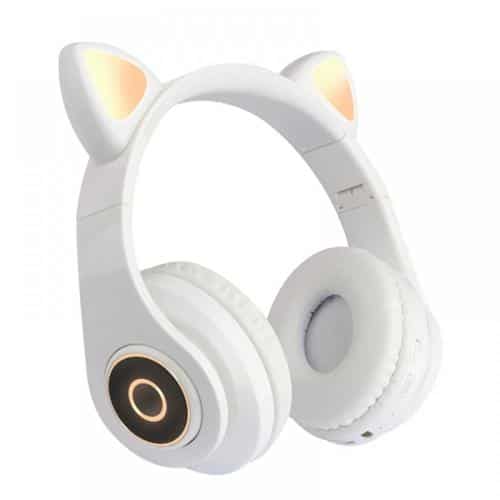 Wireless Stereo Headphones CAT EAR CXT-B39 with LED & SD Card Cat Ears White